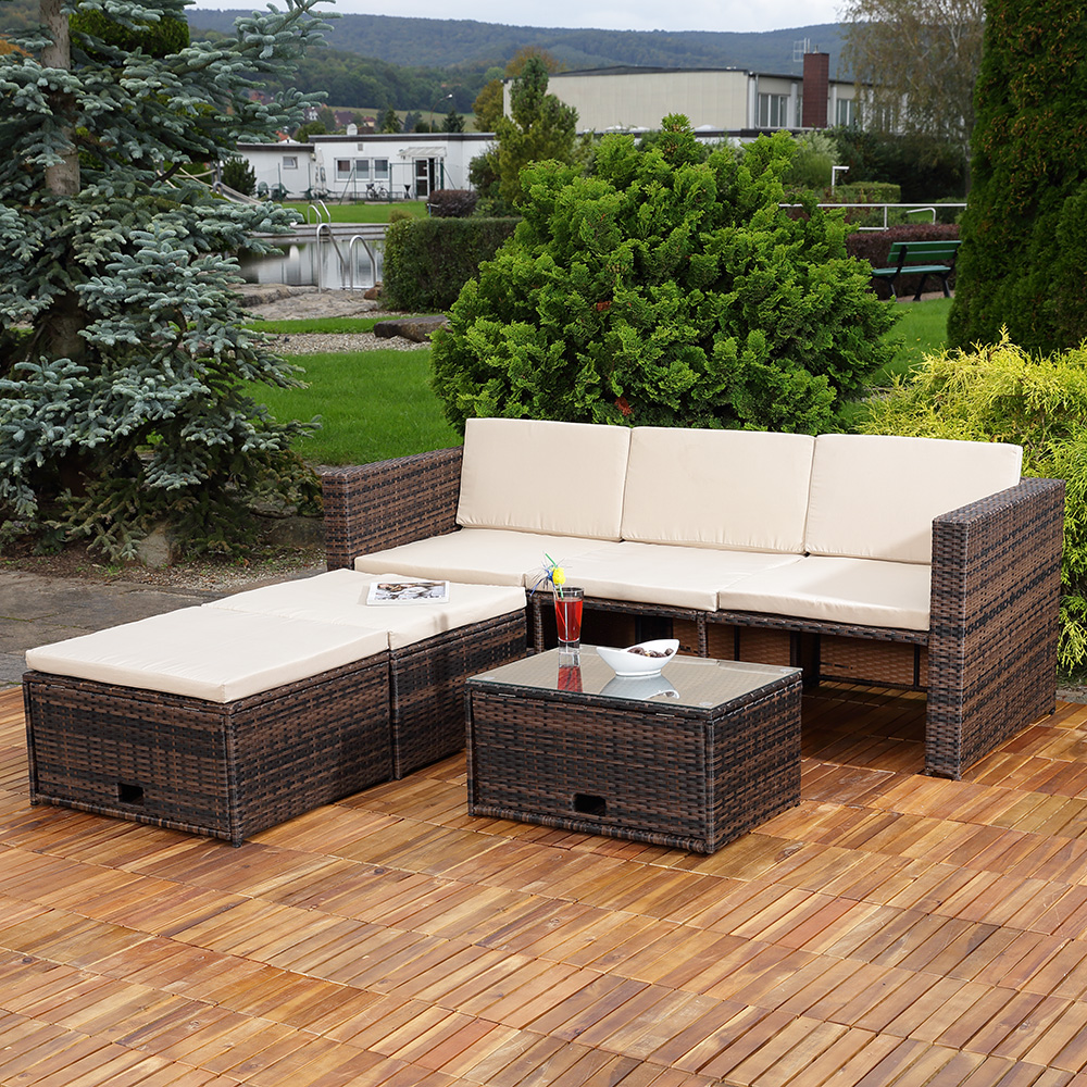 Polyrattan Garnitur Lounge Set Sitzmöbel braun