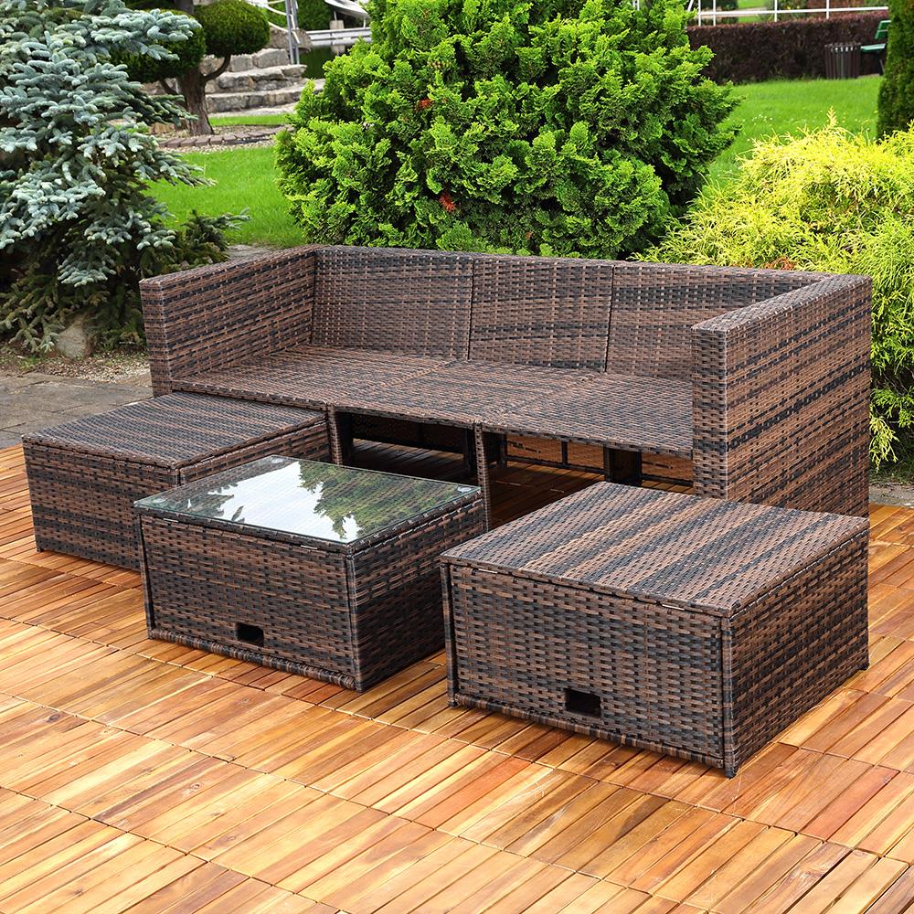 Polyrattan Garnitur Lounge Set Sitzmöbel braun