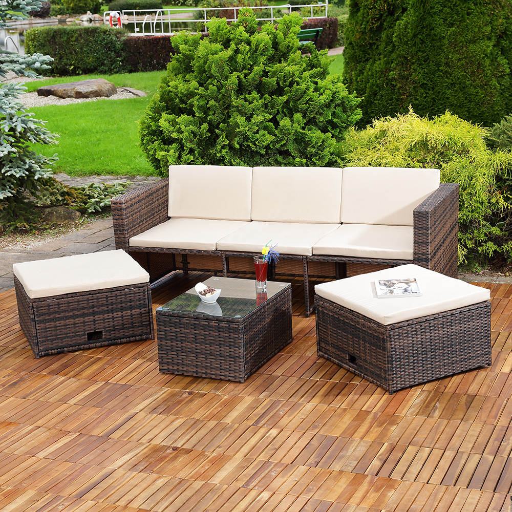 Polyrattan Garnitur Lounge Set Sitzmöbel braun