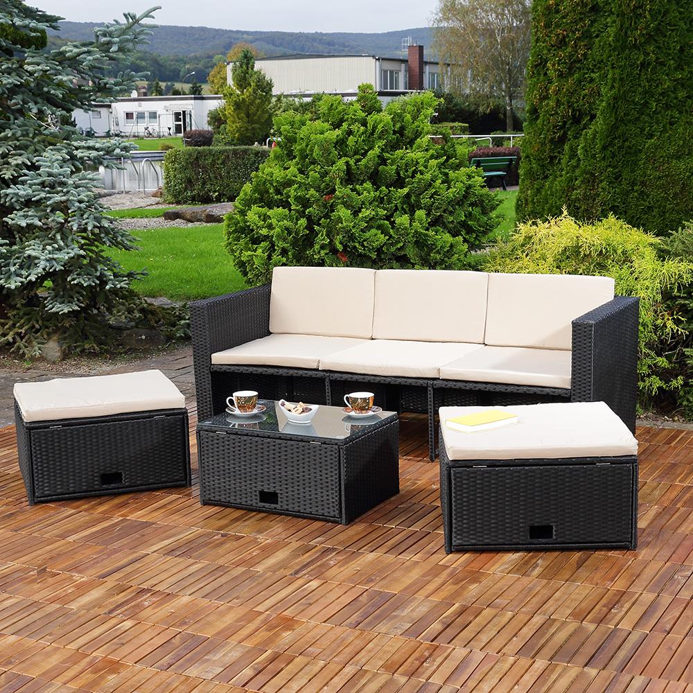 Polyrattan Garnitur Lounge Set Sitzmöbel schwarz