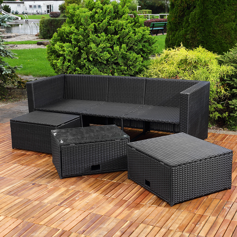 Polyrattan Garnitur Lounge Set Sitzmöbel schwarz