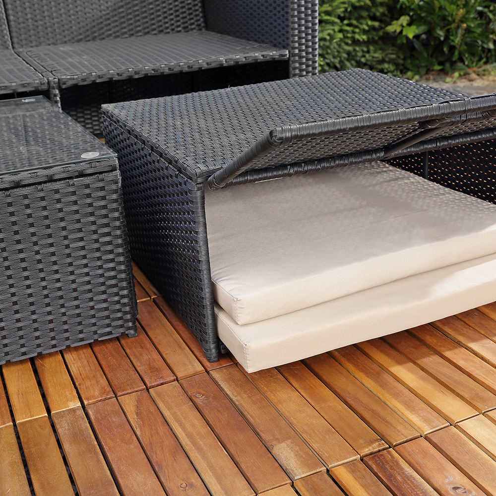 Polyrattan Garnitur Lounge Set Sitzmöbel schwarz