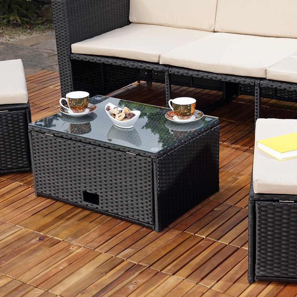 Polyrattan Garnitur Lounge Set Sitzmöbel schwarz