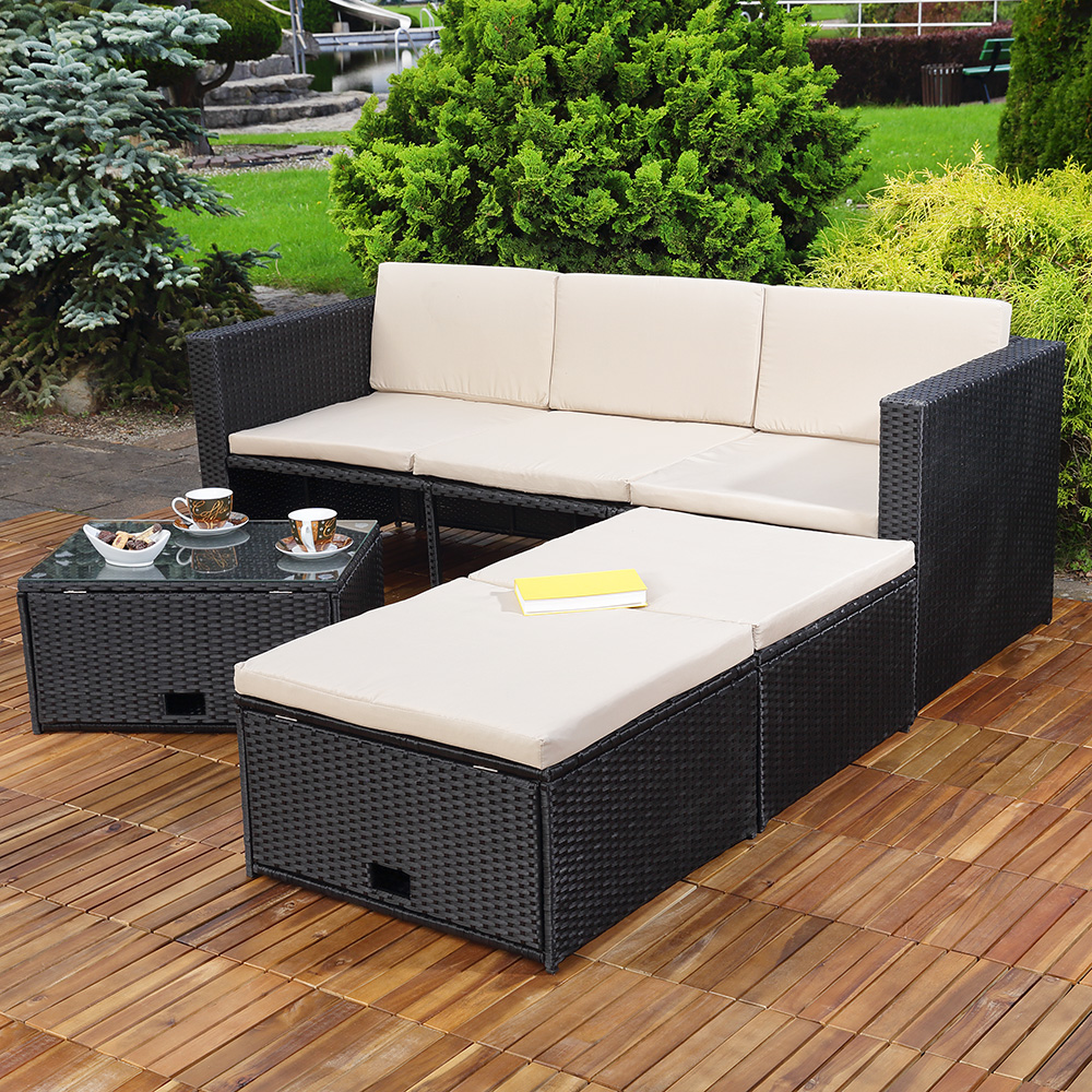 Polyrattan Garnitur Lounge Set Sitzmöbel schwarz