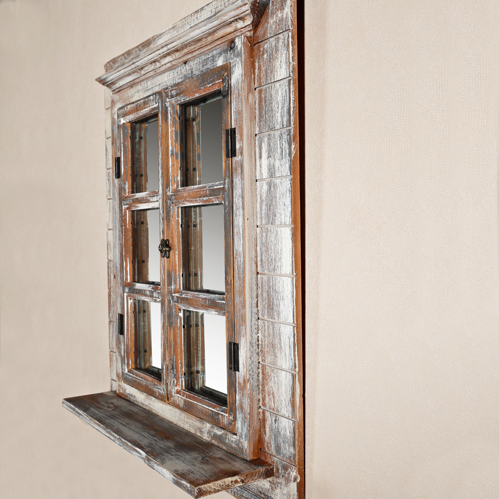 Shabby Spiegelfenster mit Fensterläden braun