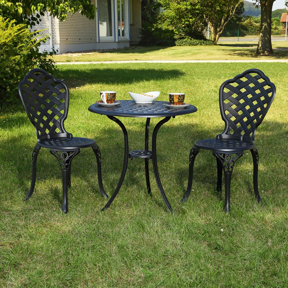 Garten Tisch mit 2 Stühlen aus Aluminium schwarz