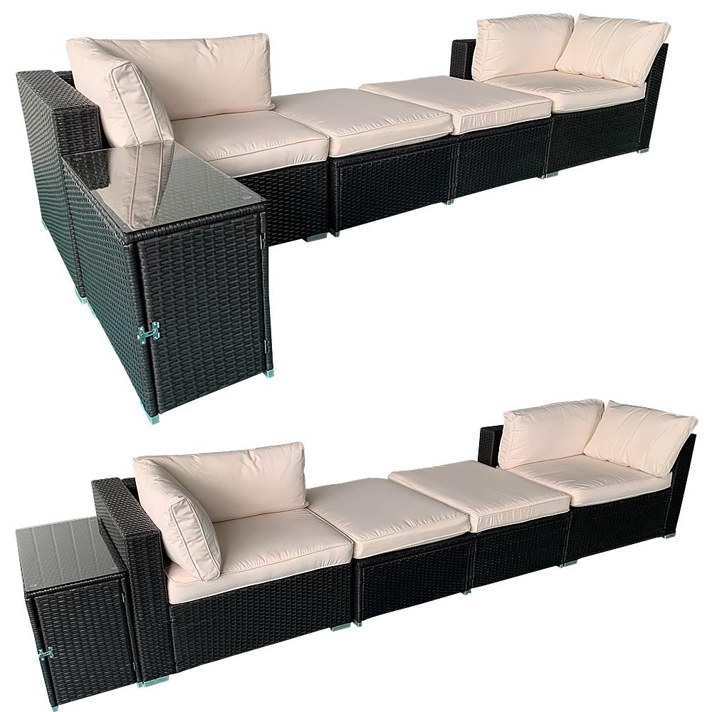 Polyrattan Lounge Sofa mit Tisch - Schwarz