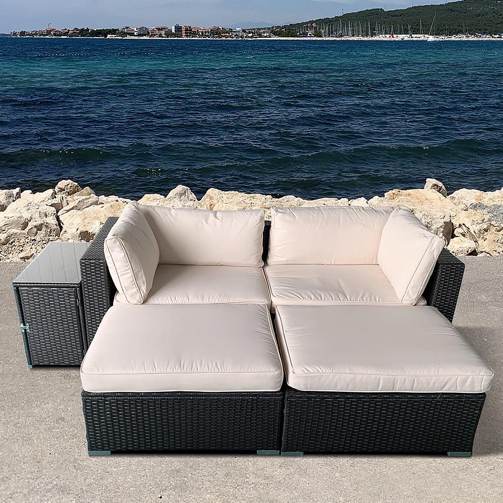 Polyrattan Lounge Sofa mit Tisch - Schwarz